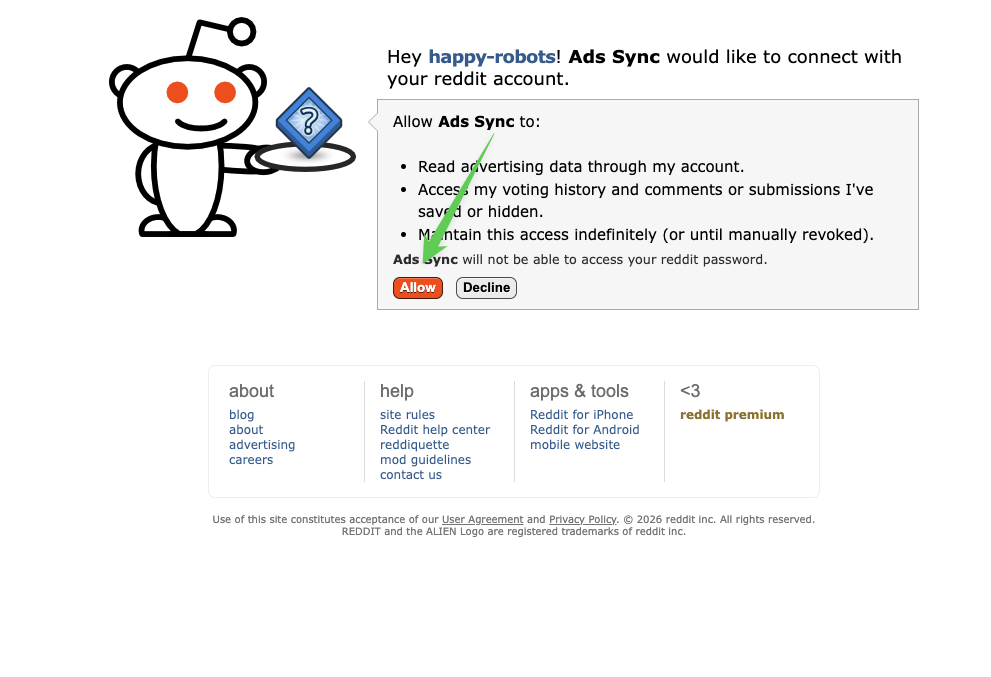Reddit OAuth authorization page
